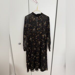 ZARA polka dots mesh long sleeves high neck dress US size L